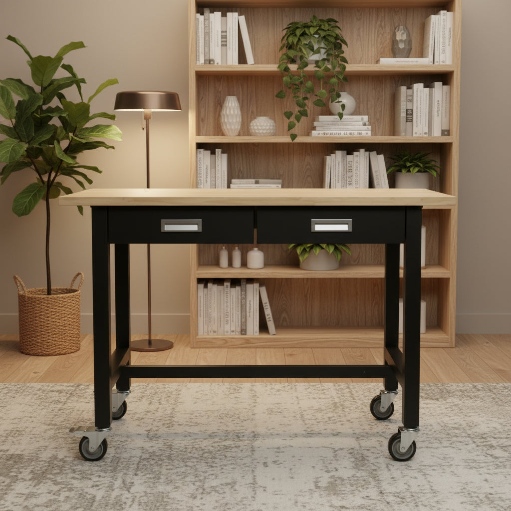 Adjustable Workbench Steel Workstation with Drawers, Power Outlets, and Wheels for Garage