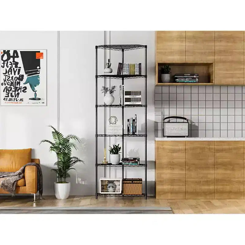 6-Tier Pentagon Corner Wire Shelf, Iron & Plastic, Adjustable Heavy Duty Freestanding Storage Rack,
