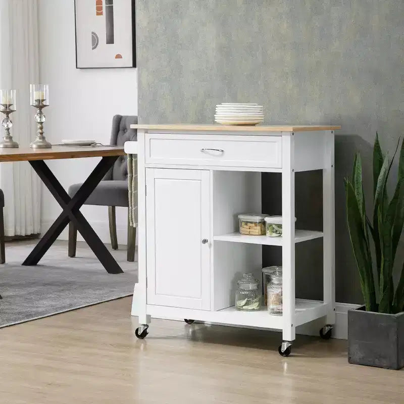 Carrello da Cucina/Isola con Cassetto Estraibile, Ripiani Regolabili e Ruote Bloccabili, 81 cm