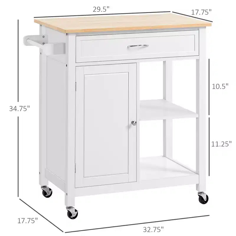 Carrello da Cucina/Isola con Cassetto Estraibile, Ripiani Regolabili e Ruote Bloccabili, 81 cm