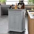 FAMYYT Grey Solid Wood Top 18 in. Kitchen Island Cart with 2 Door Cabinet and Drawers