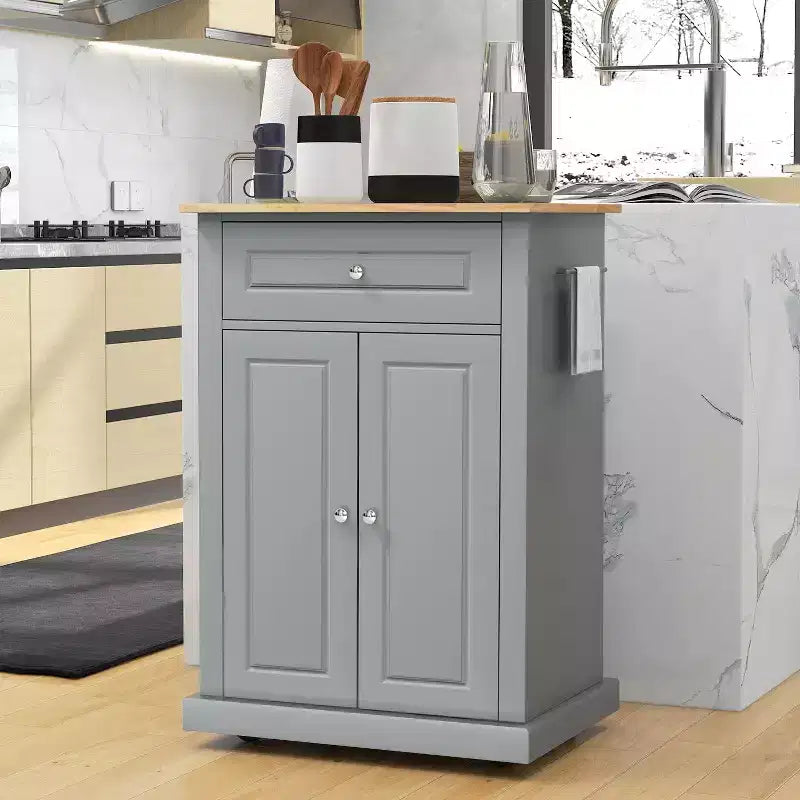 Carrello da cucina mobile grigio con armadietto e cassetti