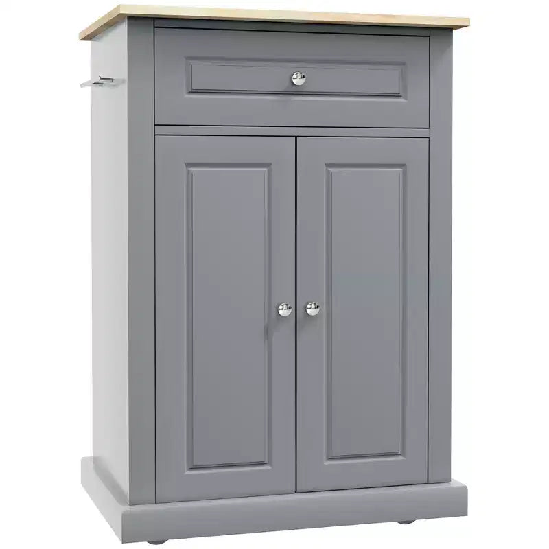 Carrello da cucina mobile grigio con armadietto e cassetti