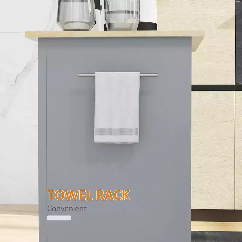 Carrello da cucina mobile grigio con armadietto e cassetti