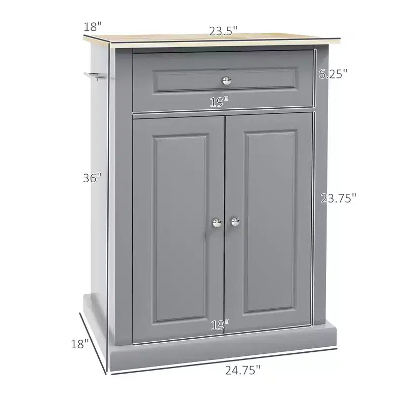 Carrello da cucina mobile grigio con armadietto e cassetti