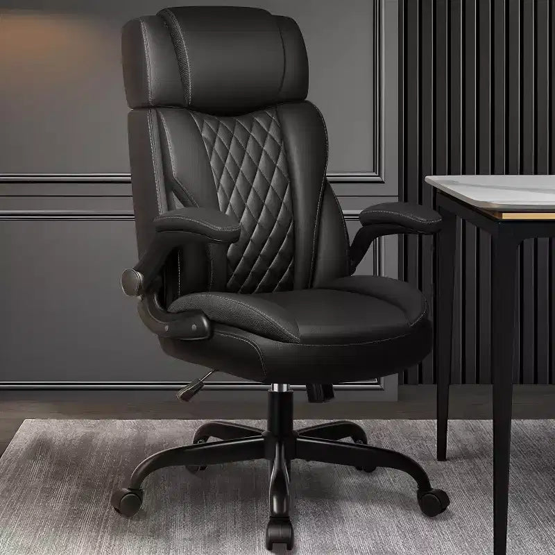 Ergonomic Office Chair Adjustable Headrest Lumbar Support and Seat Cushion, Leather Desk Chair with Tilt Function for Home Office